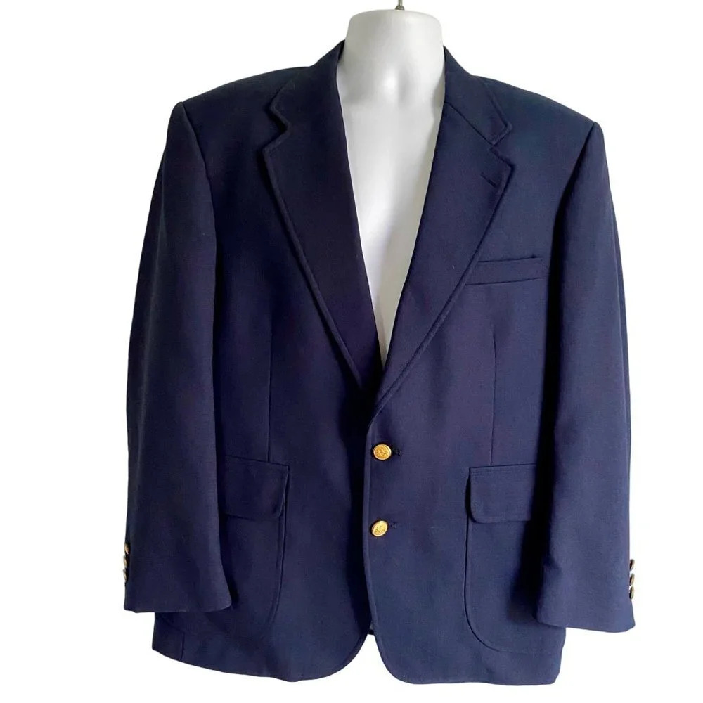 Hart Schaffner and Marx Navy Wool Blend 2 Button Sport Coat Jacket Blazer 42S